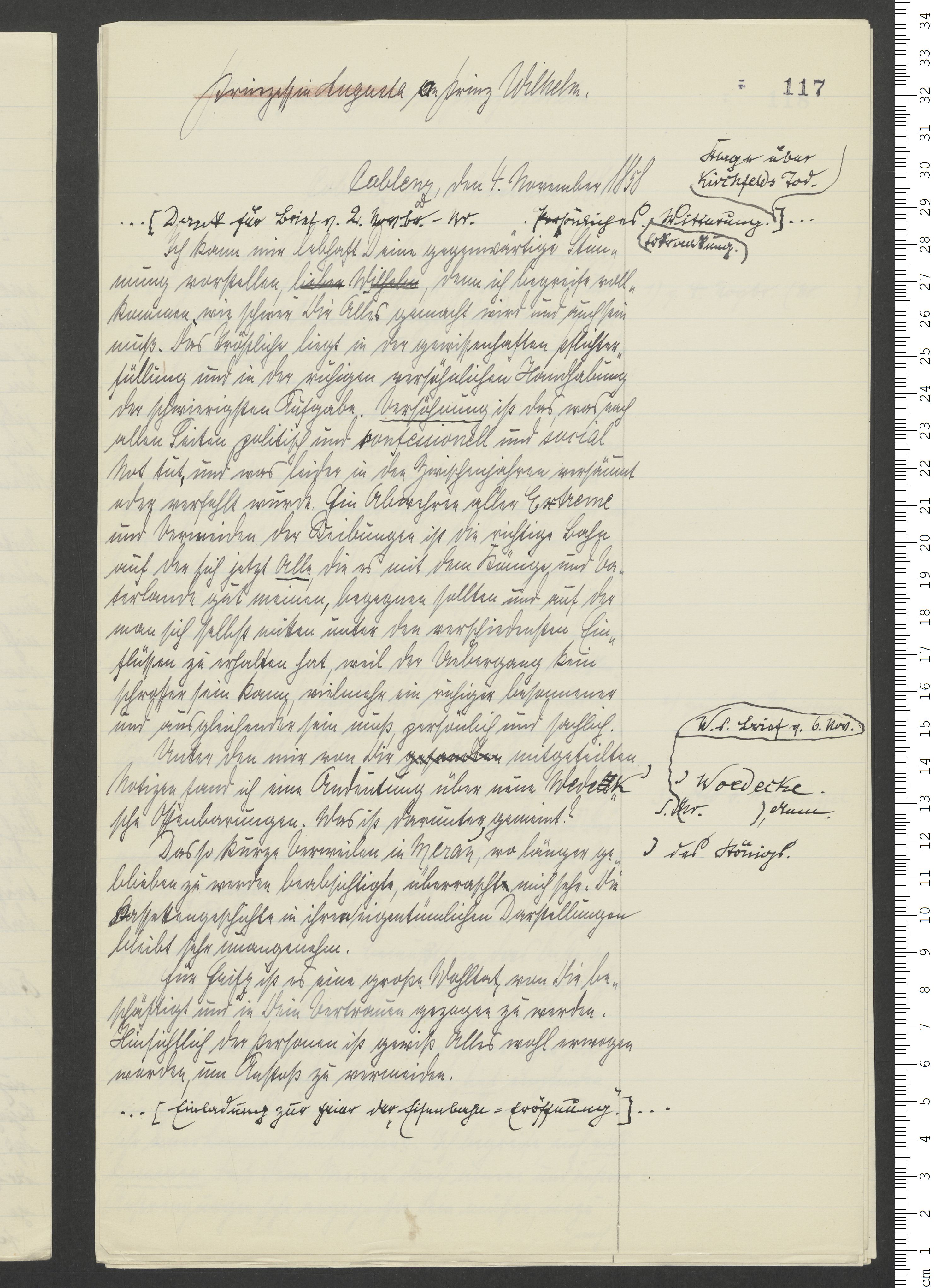 Handschriftlicher Brief von Augusta an Wilhelm I., 4. November 1858